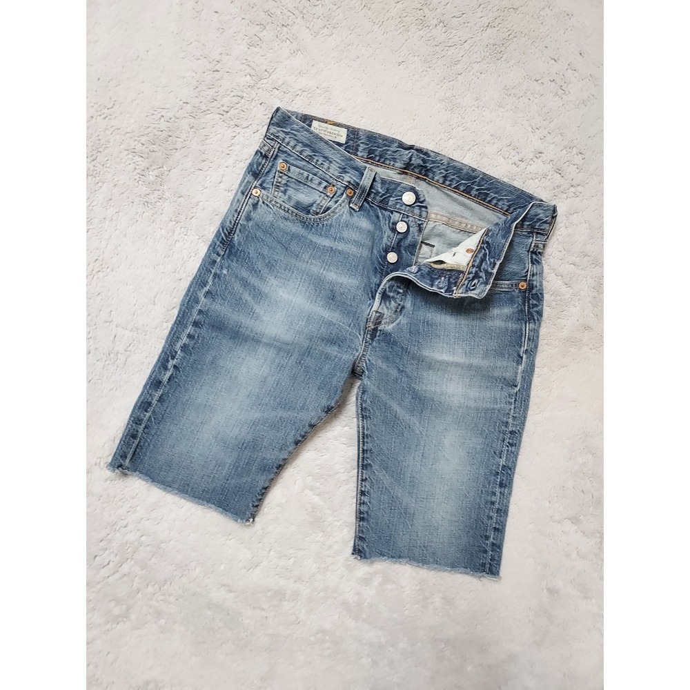 Levis 501 Jean Shorts Mens 29 Button Fly Cut Off Denim Shorts Blue Frayed Jorts